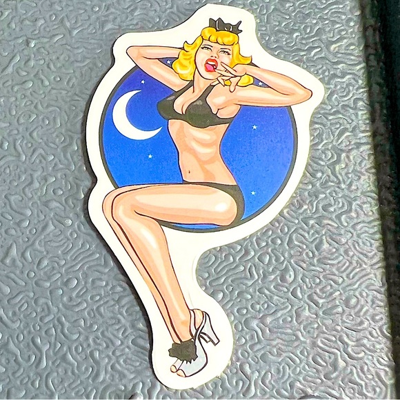 MOON Sexy Pinup Gorgeous Sticker Retro Vintage BomberGirl Ace Pilot - Picture 1 of 4